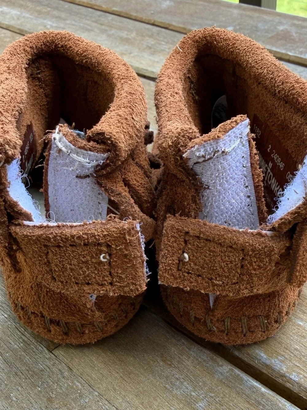 Minnetonka Chestnut Suede Fringe Baby Moccasins